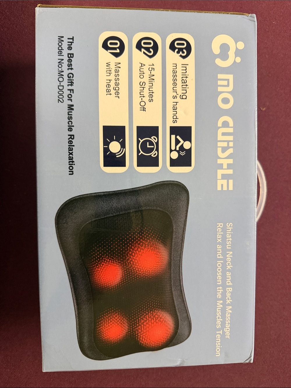 No CushiE Shiatsu Neck and Back Massager - Black with Red Heat Nodes